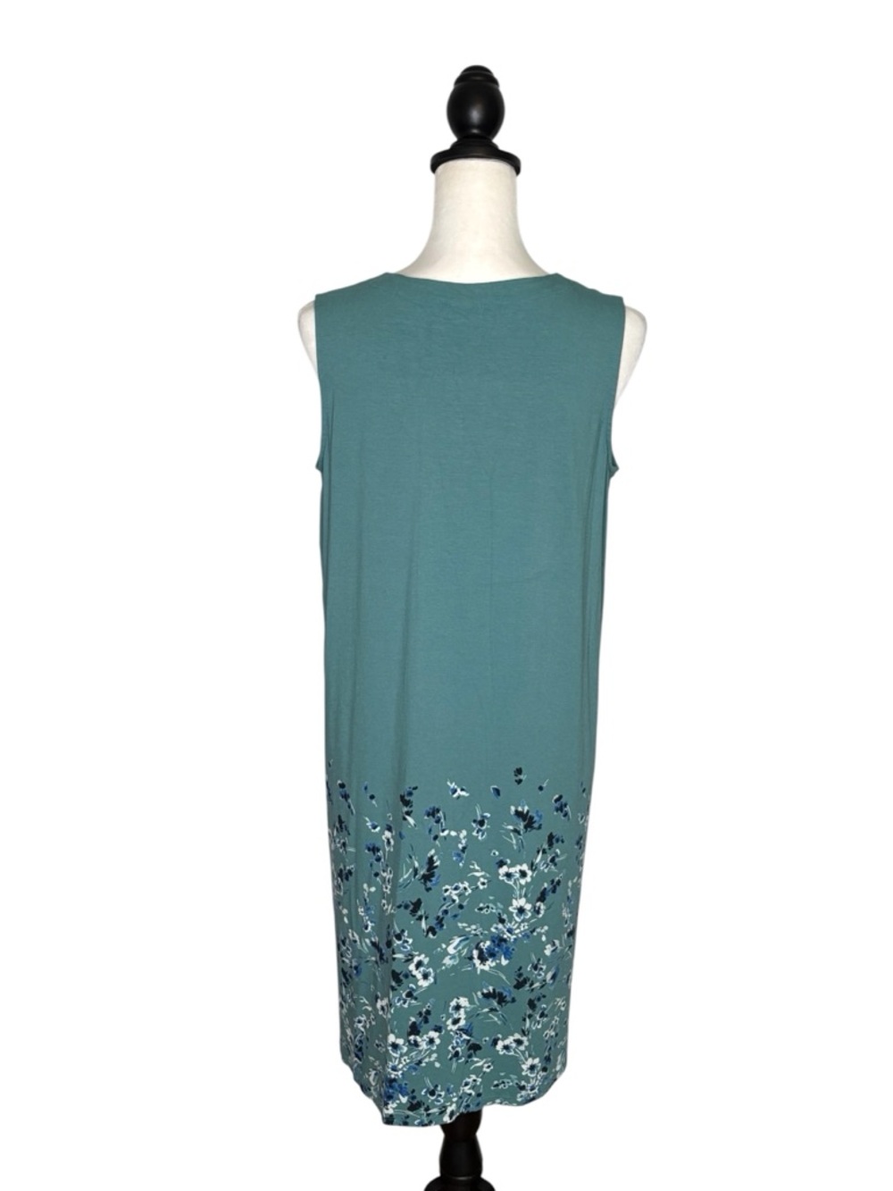 J. Jill Wearever Collection Turquoise Floral Border V-Neck Dress M Stretch - Picture 2 of 9